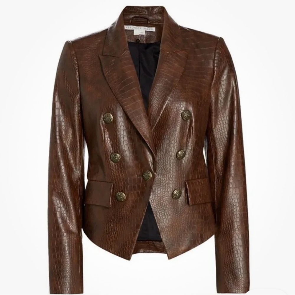 VERONICA BEARD: Cooke Dickey Vegan Leather Jacket. COLOR: Chicory. SIZE:0